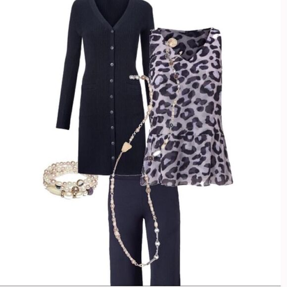 cabi Feline Purple Lavender Animal Print Peplum Blouse - Picture 2 of 11